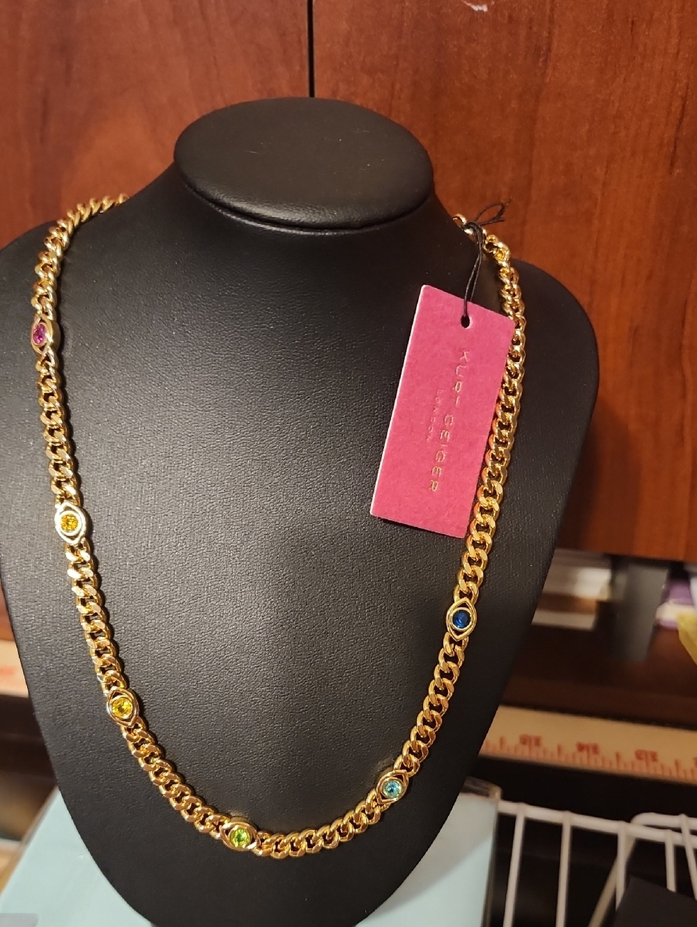 Kurt Geiger Gold Chain Station Necklace with Multicolor Evil Eye Accents